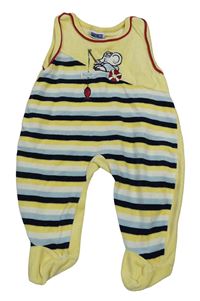 Žluto-modro-bílé sametové dupačky se slonem a pruhy Topolino