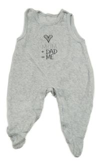 Světlešedé melírované sametové dupačky s nápisom a srdcem