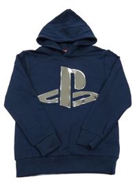 Tmavomodrá mikina s logem PlayStation a kapucí H&M