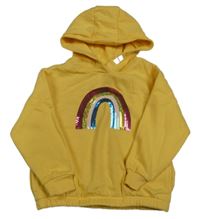 Žltá mikina s duhou z flitrů a kapucňou C&A