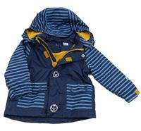 Tmavomodro-modrá šusťáková zateplená bunda s pruhy a kapucí TCM