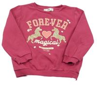 Fuchsiová mikina s jednorožcami a nápisom C&A