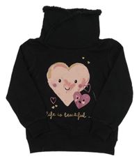 Černá mikina se srdíčky a komínovým límcem Dopodopo