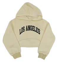 Krémová crop mikina s nápisom a kapucňou Shein