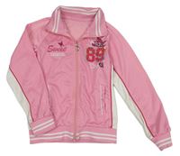 Ružovo-biela športová prepínaci mikina s číslom s flitrami a motýly