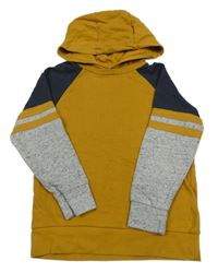 Okrovo-tmavomodro-šedá mikina s kapucí Next