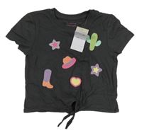 Nové - Antracitové crop tričko s obrázky Primark