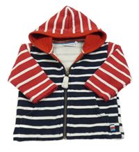 Tmavomodro-červeno-biela pruhovaná prepínaci mikina s kapucňou