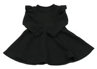 Čierne rebrované šaty s volánikmi