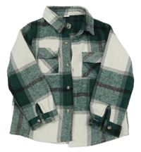 Bielo-tmavozeleno-čierna kockovaná košeľová bunda Shein