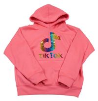 Neónově ružová mikina s logem TikTok a kapucňou AWDis