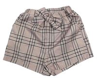 Pudrovo-hnedé kockované kraťasy s mašlou