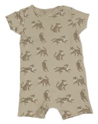 Béžový bavlnený kraťasový overal s tigrami C&A