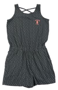 Tmavošedý puntíkatý bavlněný kraťasový overal s ananasem Yigga