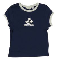 Tmavomodré žebrované crop tričko s Mickeym H&M