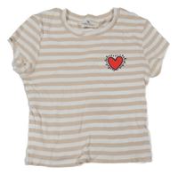 Béžovo-smotanové pruhované rebrované crop tričko so srdcem - Keith Haring H&M