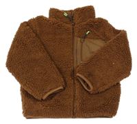 Hnědá huňatá podšitá bunda s šusťákovou kapsou H&M