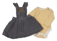 2set - Tmavošedé manšestrové laclové šaty s Púem + béžovo-okrové pruhované body M&S