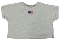 Svetlosivé melírované crop tričko s vlajkou George