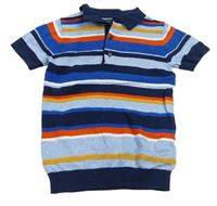 Modro-tmavomodro-červené pruhované pletené polo tričko Next