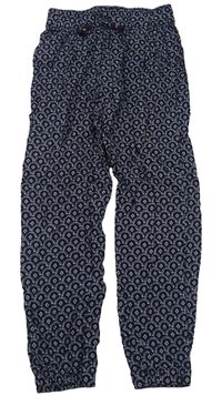 Tmavomodré vzorované ľahké nohavice H&M