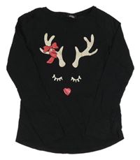 Černé triko se sobem Page One Young