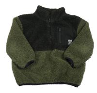Khaki-černá huňatá podšitá mikina s nášivkou F&F