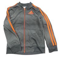 Šedá vzorovaná sportovní propínací mikina s neonovými pruhy - Adidas 