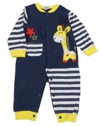 Tmavomodro-biely pruhovaný overal s žirafou