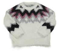 Bielo-čierno-sivý vzorovaný chlpatý sveter Matalan