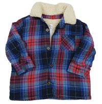Tmaovmodro-modro-červená kockovaná zateplená košeľová bunda F&F