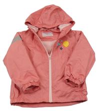 Lososová šusťáková zateplená bunda se sluníčkem a kapucí 