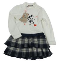 Nové - smetanovo-tmavomodré šaty s nápisem 