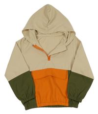 Béžovo-khaki-oranžová lehká bunda s kapucí shein