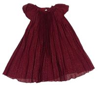 Vínové bodkovaná é plisované šifónové šaty s mašlou
