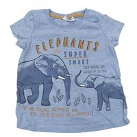 Svetlomodré melírované tričko so slonmi