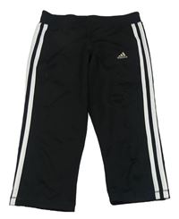 Černo-bílé sportovní crop legíny s pruhy a logem Adidas