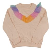 Ružová mikina s farebným tylovým volánikom