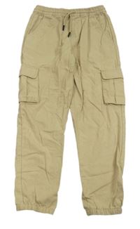 Béžové plátěné cargo cuff kalhoty Manor