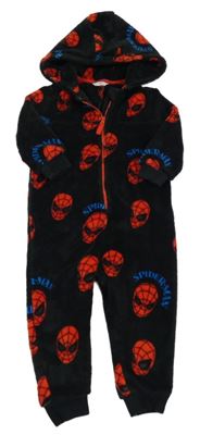 Čierno-červená plyšová kombinéza so Spidermanem a kapucňou M&S