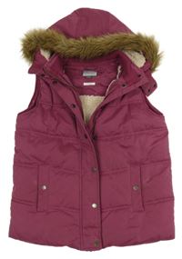 Fialová šušťáková zateplená vesta s kapucňou s kožešinou Fatface