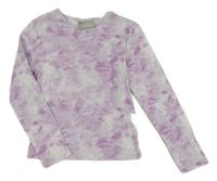 Lila-biele batikované rebrované crop tričko s prestrihmi Matalan