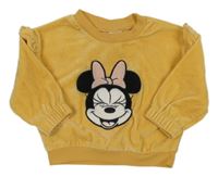 Horčicová rebrovaná plyšová mikina s volánikmi a Minnie Disney