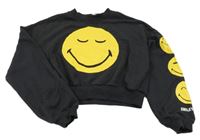 Tmavosivá crop mikina so smajlíkmi H&M