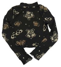 Čierne rebrované crop tričko s obrázky - Harry Potter