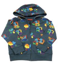 Šedomodro-barevná propínací mikina s bagry a kapucí Next