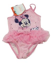 Nové - Růžové jednodílné plavky s Minnie a tylovou sukní Disney
