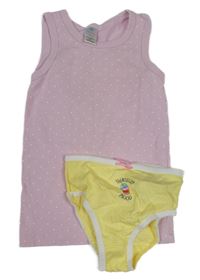 2set - Světlerůžová puntíkatá košilka + žluté kalhoty s potiskem 