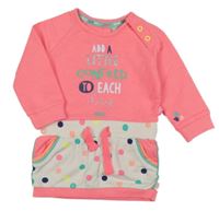 Neonově růžovo-bílé teplákové šaty s nápisem a puntíky