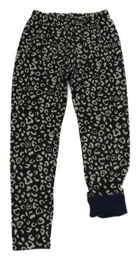 Černo-béžové zateplené legíny s leopardím vzorem